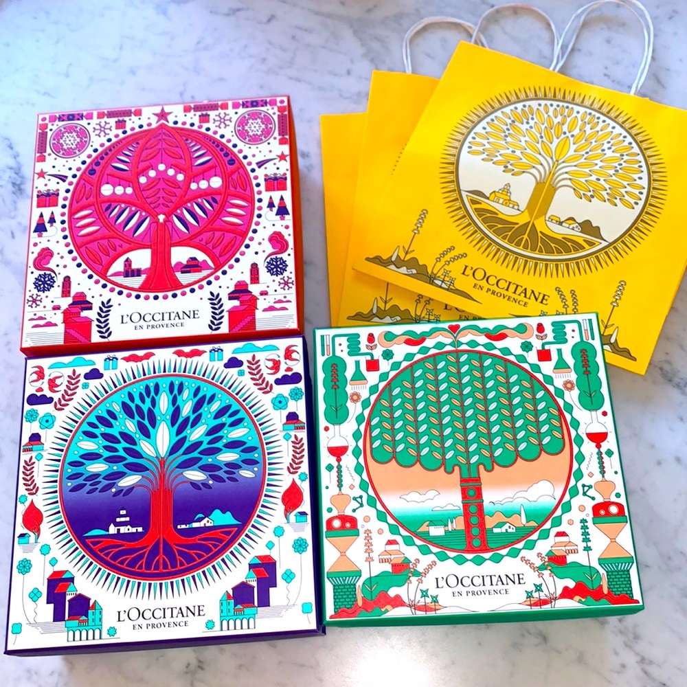 L'Occitane Vive La Joie Square Empty Gift Storage Boxes and Gift Bags Set of 3